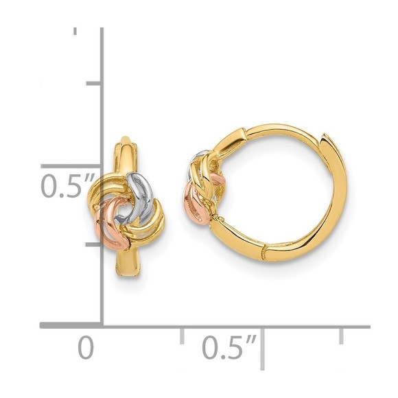 14K Two-tone w/White Rhodium Love Knot Hinged Huggie Hoop Earrings - Picture 2 of 4